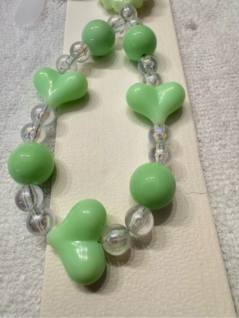 Mint Green Heart Beaded Bracelet cell phone charm